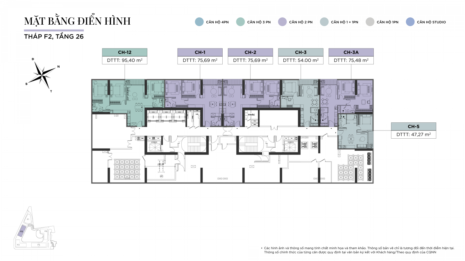 Mặt bằng điển hình tầng 26 tòa F2 - Sun Feliza Suites