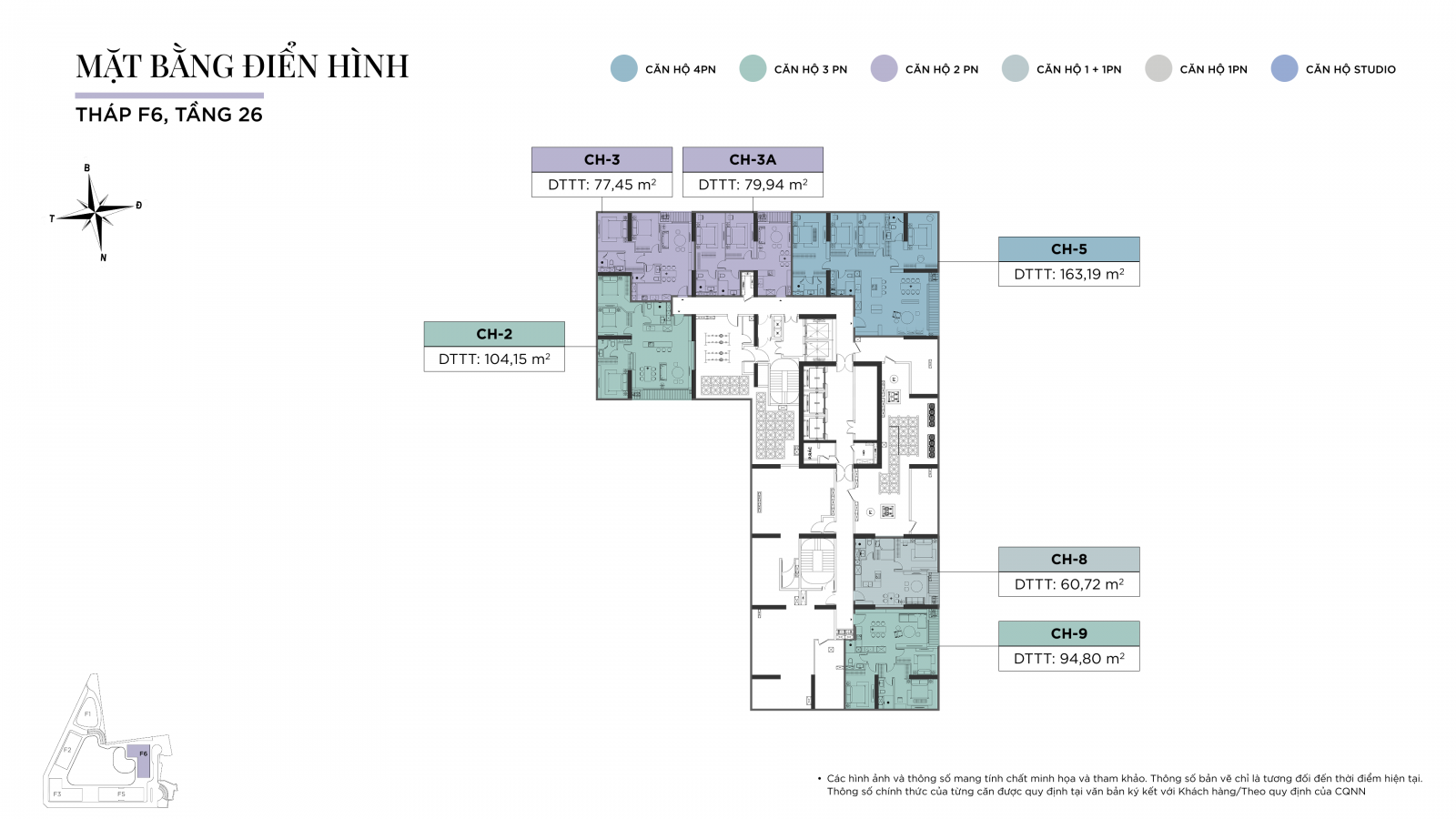 Mặt bằng điển hình tầng 26 Tháp F6 - Sun Feliza Suites