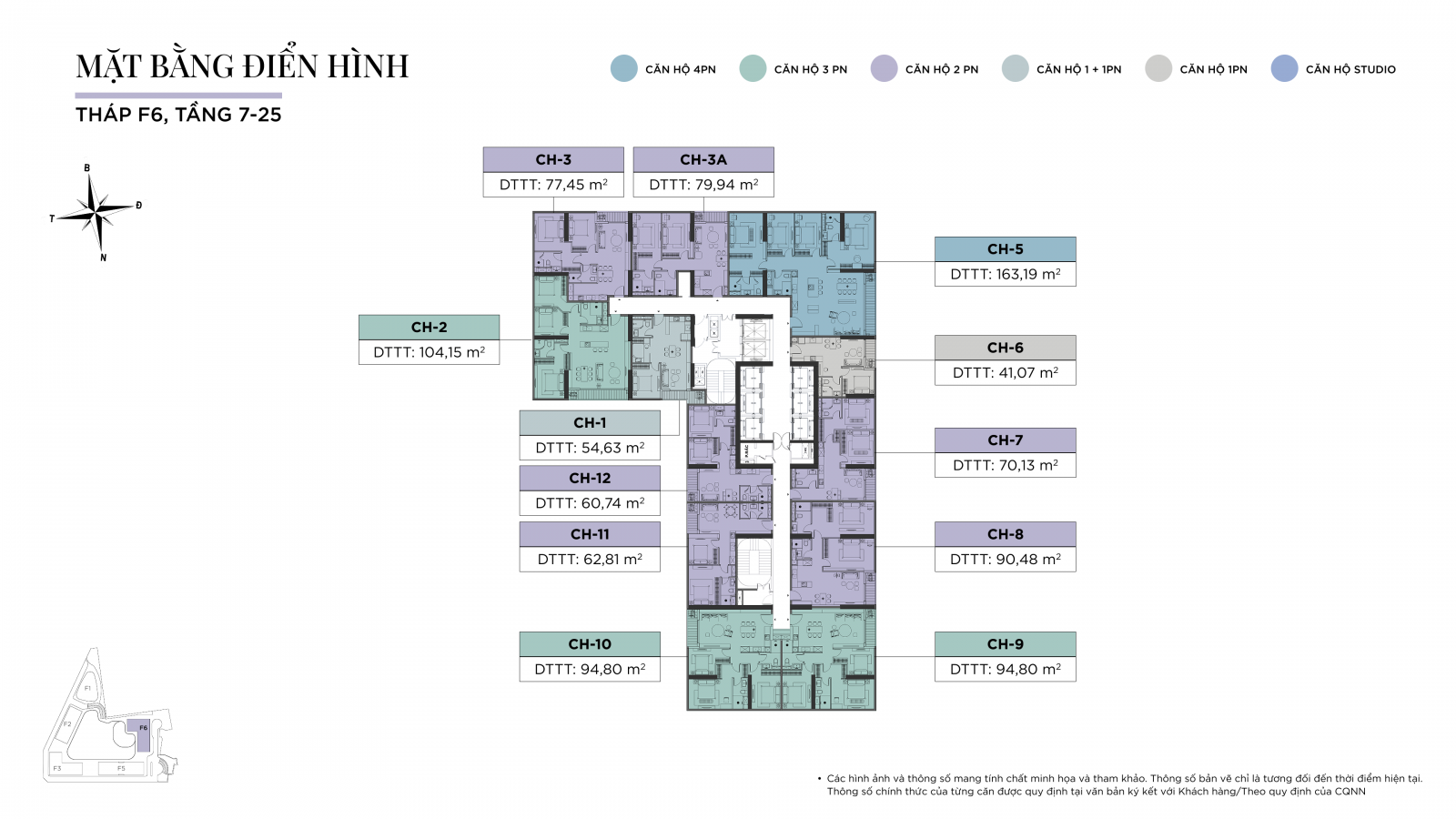 Mặt bằng điển hình tầng 7 - 25 tòa F6 - Sun Feliza Suites