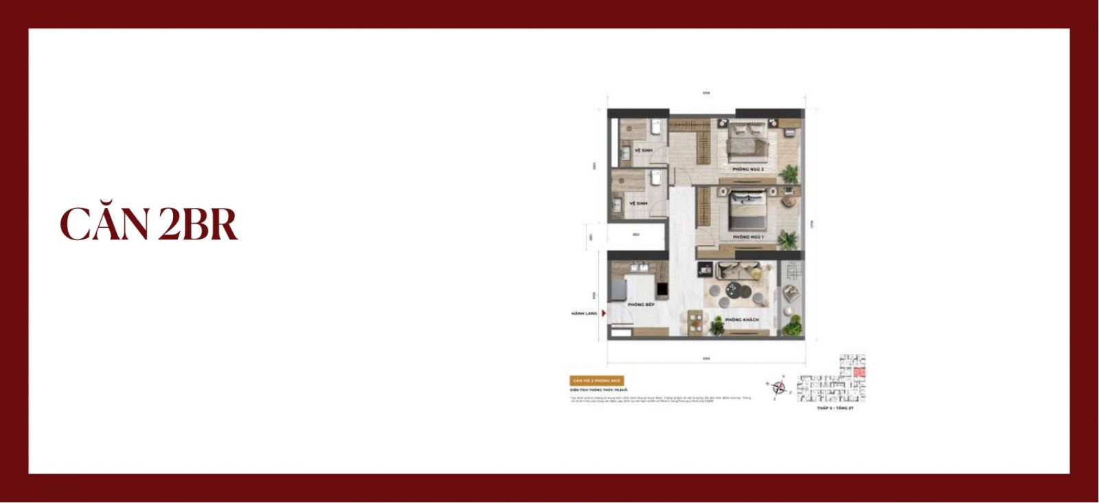 thiết kế căn hộ 2PN Sun Feliza Suites Xuân Thủy