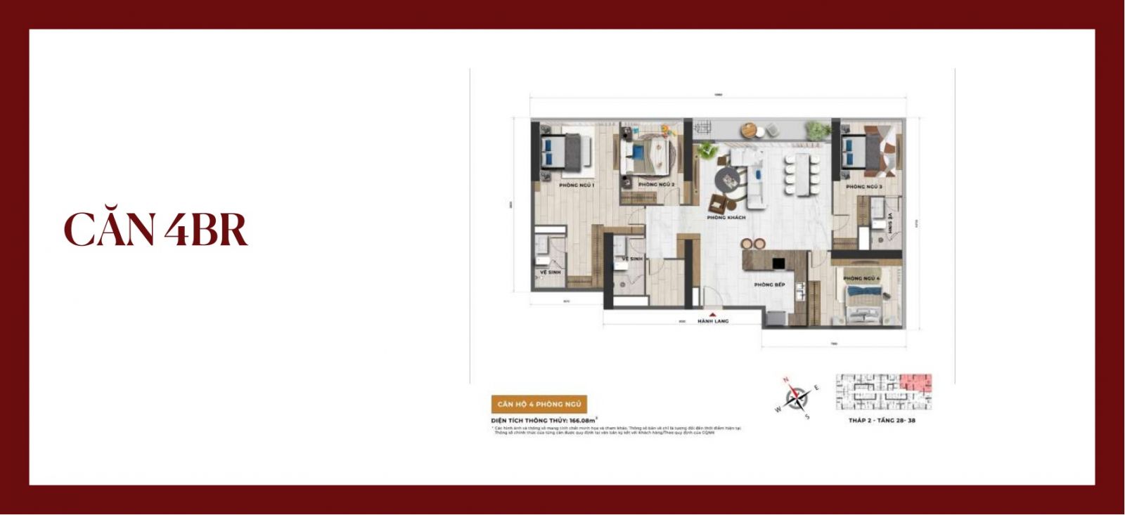 thiết kế căn hộ 4PN Sun Feliza Suites Xuân Thủy