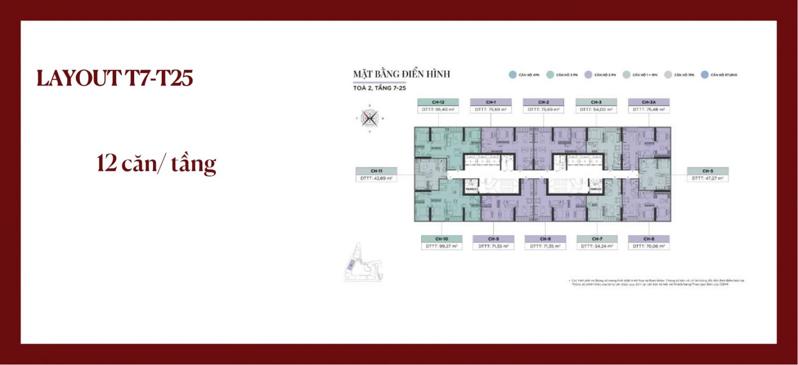 Mặt bằng điển hình tầng 7 - 25 tòa F2 Sun Feliza Suites